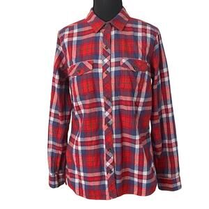 Eddie Bauer Women’s Classic Fit Red Blue Plaid Flannel Button Front Shirt Size M